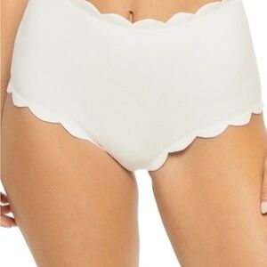 MARYSIA Santa Monica Scalloped High-Waist Bikini Bottoms - Coconut Sz M